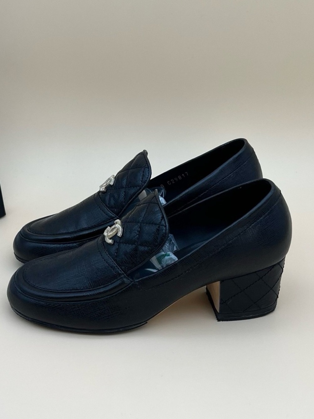 CHANEL Black Quilted Leather Loafers with CC Accent